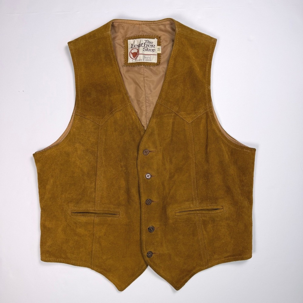 Sears The Leather Shop Vintage 70s Western Mens Suede Vest Brown Leather Hippie